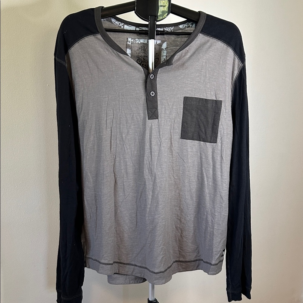 Stylish Two-Tone Long Sleeve Henley Shirt